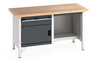 Bott Cubio Storage Workbench 1500mm wide x 750mm Deep x 840mm high supplied with a Multiplex (layered beech ply) worktop, 1 x integral storage cupboard (650mm wide x 650mm deep x 350mm high), 1 x 150mm high drawer  and 1 x open section with 1/2... 1500mm Wide Storage Benches